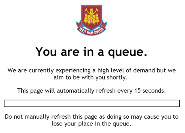 West Ham FC Ticketing Website Gets the Red Card